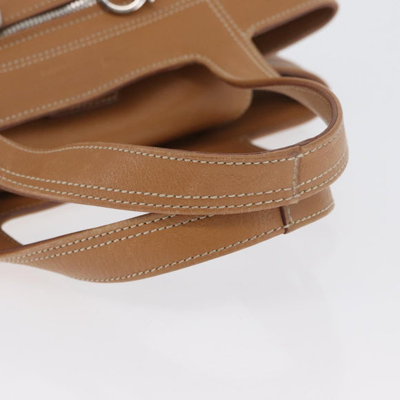 Salvatore Ferragamo Handtas Leer Beige Zilver Auth BA11228