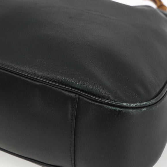 GUCCI Bamboo Shoulder Bag Leather 2way Black Gold 001 1577 Auth BA11229