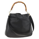 GUCCI Bamboo Shoulder Bag Leather 2way Black Gold 001 1577 Auth BA11229-1