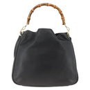GUCCI Bamboo Shoulder Bag Leather 2way Black Gold 001 1577 Auth BA11229-2