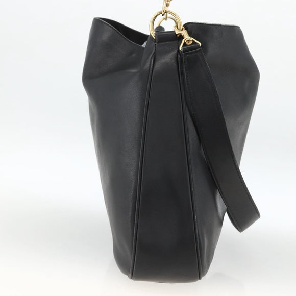 GUCCI Bamboo Shoulder Bag Leather 2way Black Gold 001 1577 Auth BA11229