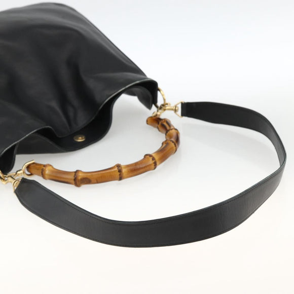 GUCCI Bamboo Shoulder Bag Leather 2way Black Gold 001 1577 Auth BA11229