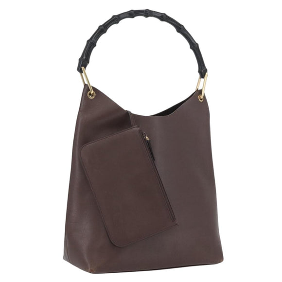 GUCCI Bamboe Schoudertas Leer Bruin Goud 001 2058 1881 0 Auth BA11231