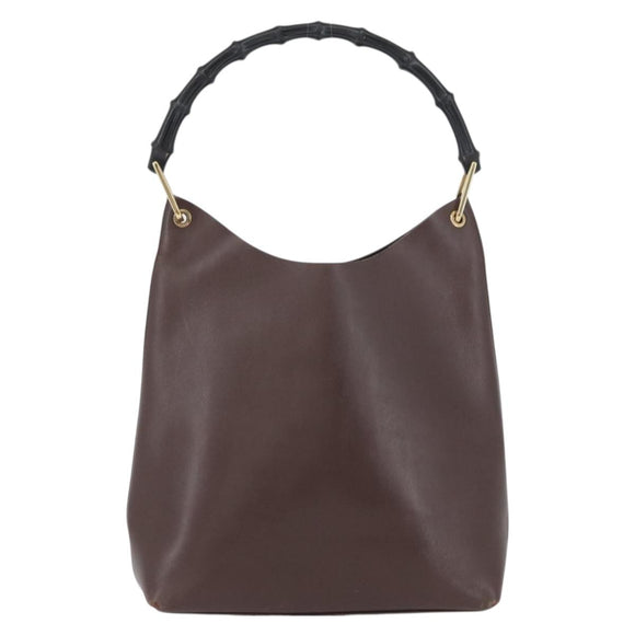 GUCCI Bamboe Schoudertas Leer Bruin Goud 001 2058 1881 0 Auth BA11231