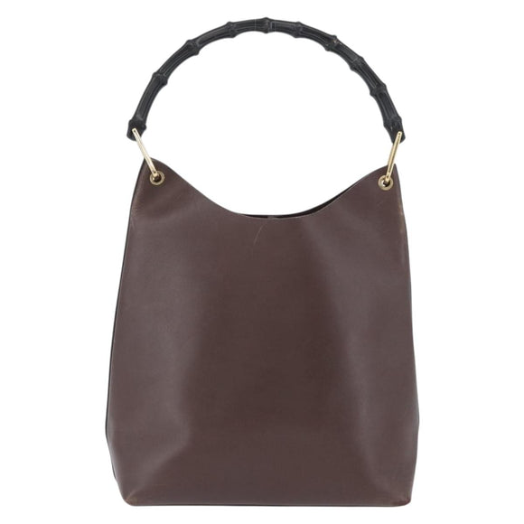 GUCCI Bamboe Schoudertas Leer Bruin Goud 001 2058 1881 0 Auth BA11231