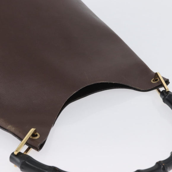 GUCCI Bamboe Schoudertas Leer Bruin Goud 001 2058 1881 0 Auth BA11231