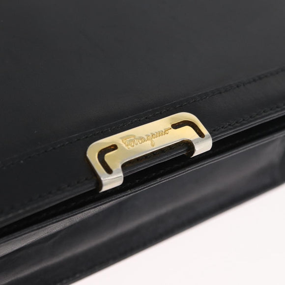 Salvatore Ferragamo Shoulder Bag Leather Black Gold Auth BA11236