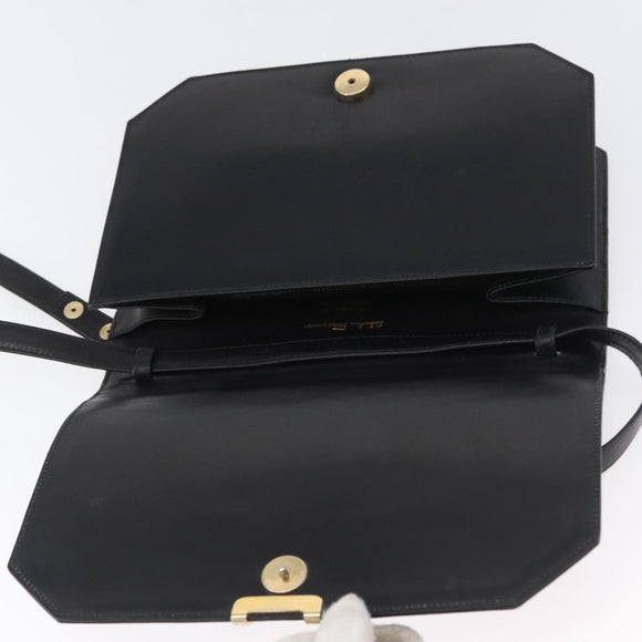 Salvatore Ferragamo Shoulder Bag Leather Black Gold Auth BA11236