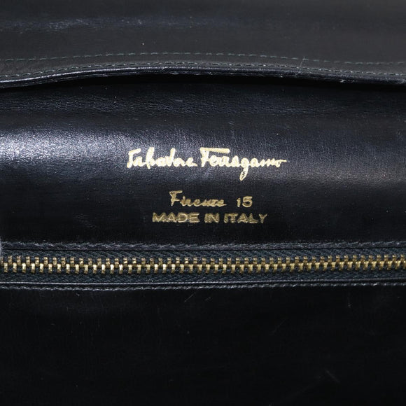 Salvatore Ferragamo Shoulder Bag Leather Black Gold Auth BA11236