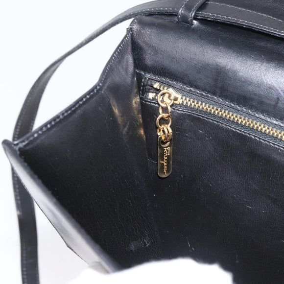 Salvatore Ferragamo Shoulder Bag Leather Black Gold Auth BA11236