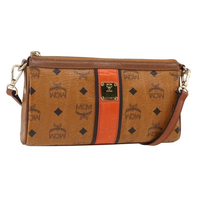 MCM Vicetos Logogram Shoulder Bag PVC Leather Brown Gold Auth BA11237