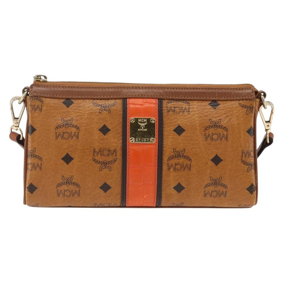 MCM Vicetos Logogram Shoulder Bag PVC Leather Brown Gold Auth BA11237