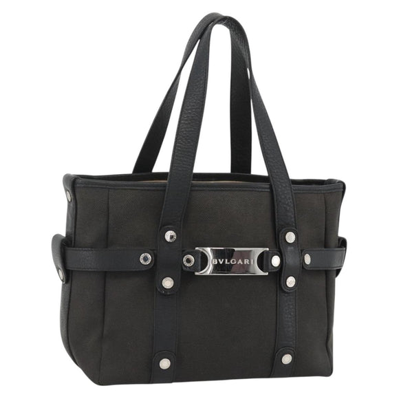 BVLGARI Hand Bag Canvas Leather Black Silver Auth BA11246