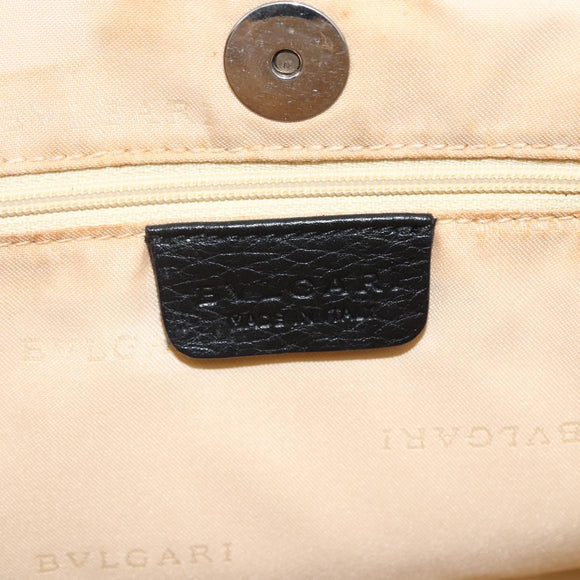 BVLGARI Hand Bag Canvas Leather Black Silver Auth BA11246