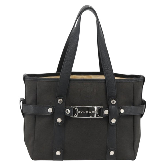 BVLGARI Hand Bag Canvas Leather Black Silver Auth BA11246