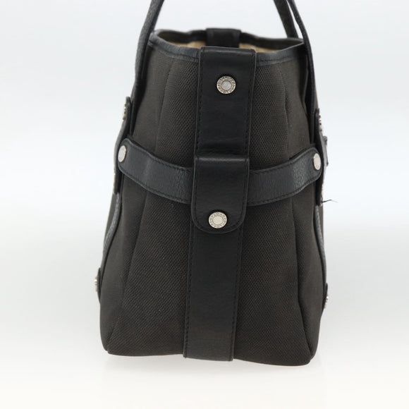 BVLGARI Hand Bag Canvas Leather Black Silver Auth BA11246