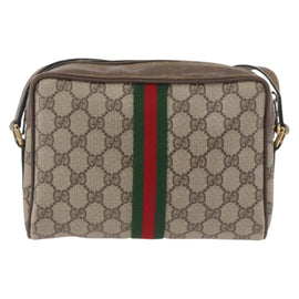 GUCCI GG Supreme Web Sherry Line Shoulder Bag PVC Beige Gold Auth BA11250 - 0