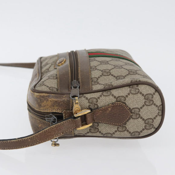 GUCCI GG Supreme Web Sherry Line Shoulder Bag PVC Beige Gold Auth BA11250