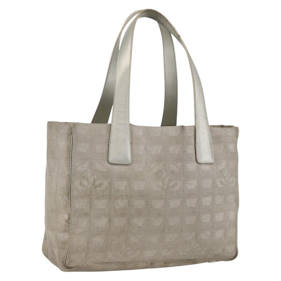 CHANEL New Travel Line Hand Bag Nylon Beige CC Auth BA11252