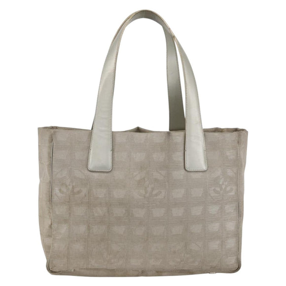 CHANEL New Travel Line Hand Bag Nylon Beige CC Auth BA11252