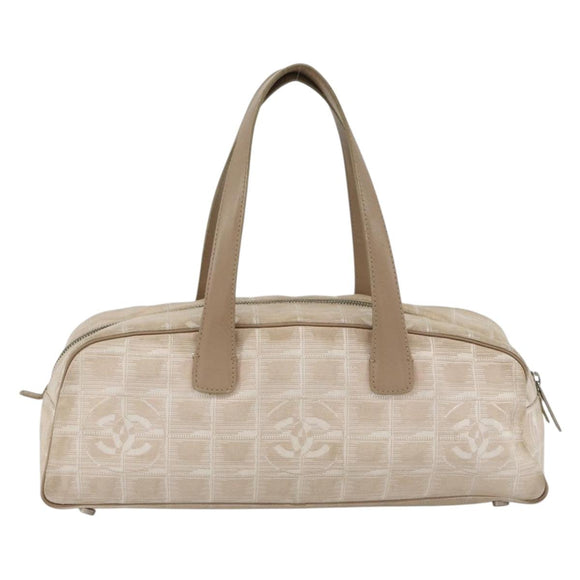 CHANEL New Travel Line Hand Bag Nylon Beige Gold CC Auth BA11253