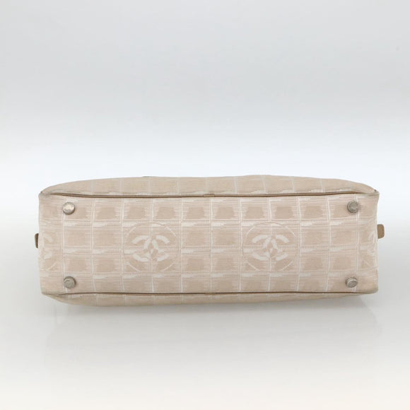 CHANEL New Travel Line Hand Bag Nylon Beige Gold CC Auth BA11253