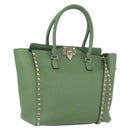 VALENTINO Rock Studs Hand Bag Leather 2way Green Gold Auth BA11265-1