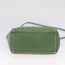 VALENTINO Rock Studs Hand Bag Leather 2way Green Gold Auth BA11265-5