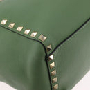 VALENTINO Rock Studs Hand Bag Leather 2way Green Gold Auth BA11265-16