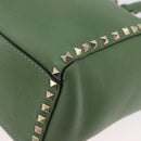 VALENTINO Rock Studs Hand Bag Leather 2way Green Gold Auth BA11265-17
