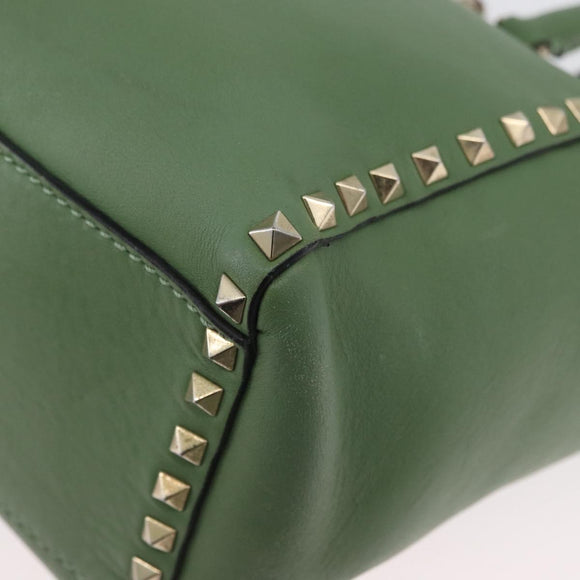 VALENTINO Rock Studs Hand Bag Leather 2way Green Gold Auth BA11265