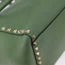 VALENTINO Rock Studs Hand Bag Leather 2way Green Gold Auth BA11265-18