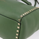VALENTINO Rock Studs Hand Bag Leather 2way Green Gold Auth BA11265-19