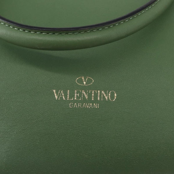 VALENTINO Rock Studs Hand Bag Leather 2way Green Gold Auth BA11265