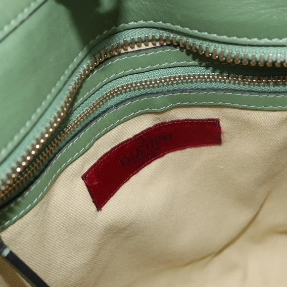 VALENTINO Rock Studs Hand Bag Leather 2way Green Gold Auth BA11265