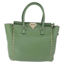 VALENTINO Rock Studs Hand Bag Leather 2way Green Gold Auth BA11265-13