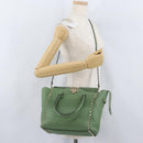 VALENTINO Rock Studs Hand Bag Leather 2way Green Gold Auth BA11265-27