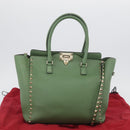VALENTINO Rock Studs Hand Bag Leather 2way Green Gold Auth BA11265-12