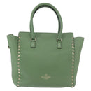 VALENTINO Rock Studs Hand Bag Leather 2way Green Gold Auth BA11265-2