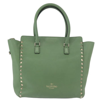 VALENTINO Rock Studs Hand Bag Leather 2way Green Gold Auth BA11265 - 0