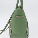 VALENTINO Rock Studs Hand Bag Leather 2way Green Gold Auth BA11265-3