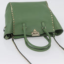 VALENTINO Rock Studs Hand Bag Leather 2way Green Gold Auth BA11265-6