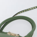 VALENTINO Rock Studs Hand Bag Leather 2way Green Gold Auth BA11265-14