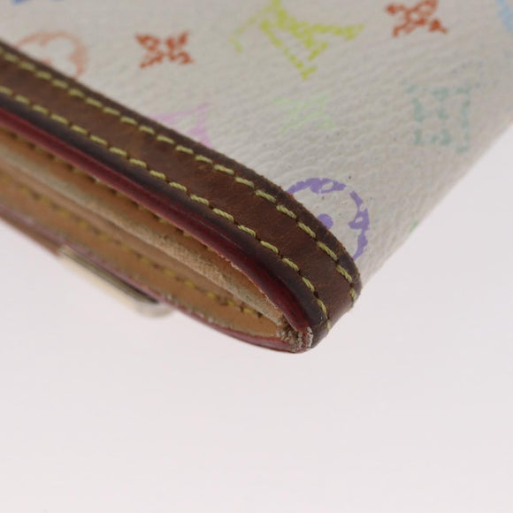 LOUIS VUITTON Multicolor Porte Monnaie Pla Coin Purse White M92657 Auth BA11269