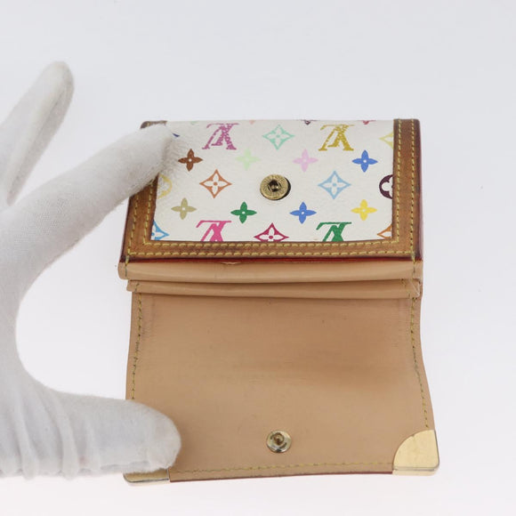 LOUIS VUITTON Multicolor Porte Monnaie Pla Coin Purse White M92657 Auth BA11269