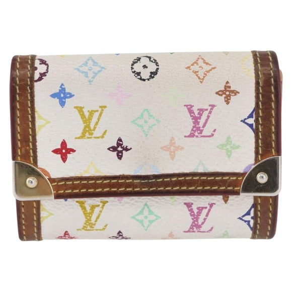LOUIS VUITTON Multicolor Porte Monnaie Pla Coin Purse White M92657 Auth BA11269