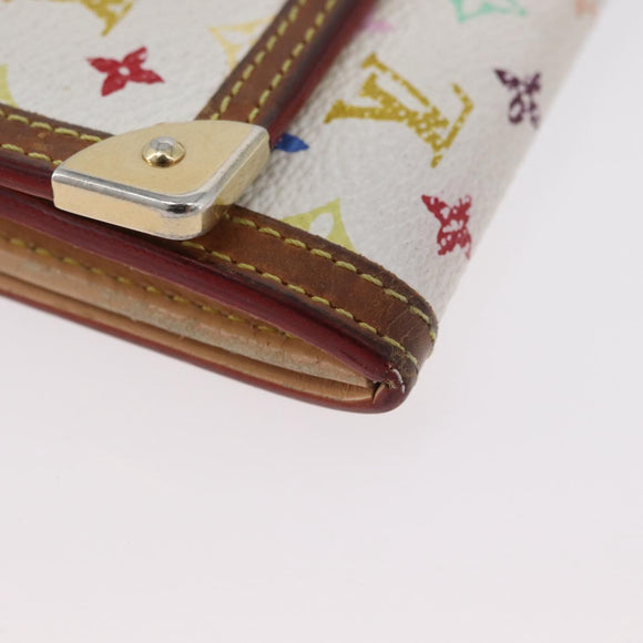 LOUIS VUITTON Multicolor Porte Monnaie Pla Coin Purse White M92657 Auth BA11269