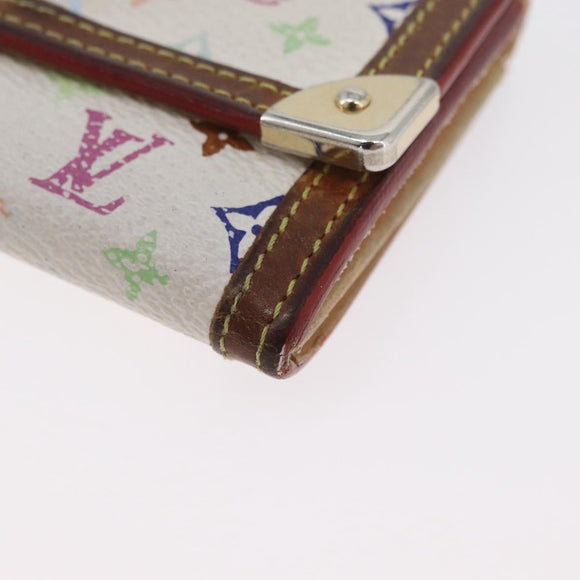 LOUIS VUITTON Multicolor Porte Monnaie Pla Coin Purse White M92657 Auth BA11269