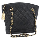 CHANEL Matelasse Chain Shoulder Bag Lamb Skin Black Gold CC Auth BA11274-1