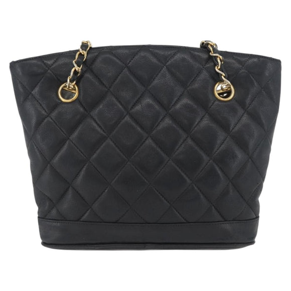 CHANEL Matelasse Chain Shoulder Bag Lamb Skin Black Gold CC Auth BA11274